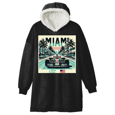 Formula Racing Open Wheel Car Retro Miami Circuit Usa Flag Hooded Wearable Blanket