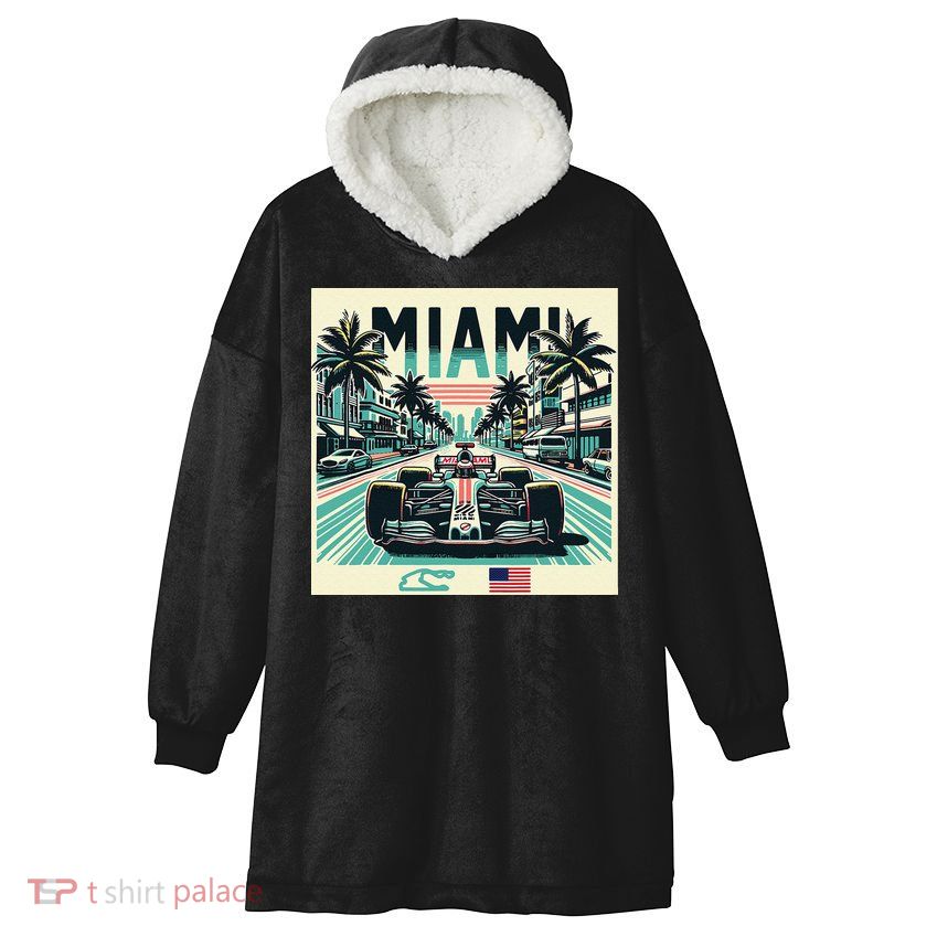 Formula Racing Open Wheel Car Retro Miami Circuit Usa Flag Hooded Wearable Blanket