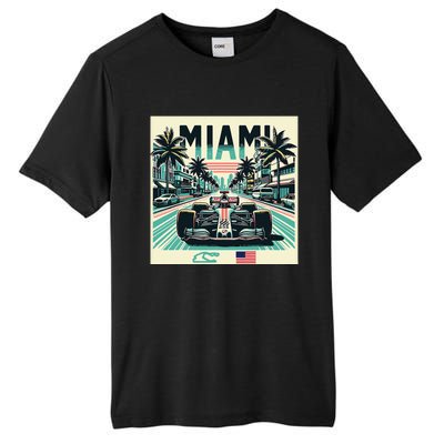 Formula Racing Open Wheel Car Retro Miami Circuit Usa Flag Tall Fusion ChromaSoft Performance T-Shirt