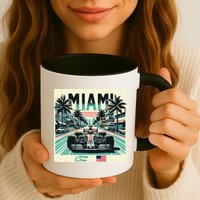 Formula Racing Open Wheel Car Retro Miami Circuit Usa Flag Mug