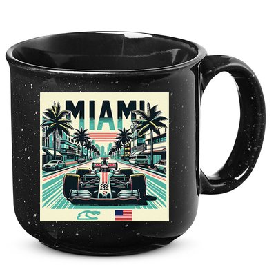 Formula Racing Open Wheel Car Retro Miami Circuit Usa Flag 15oz Campfire Ceramic Mug
