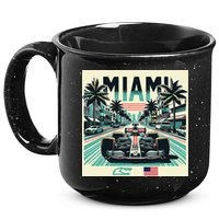 Formula Racing Open Wheel Car Retro Miami Circuit Usa Flag 15oz Campfire Ceramic Mug