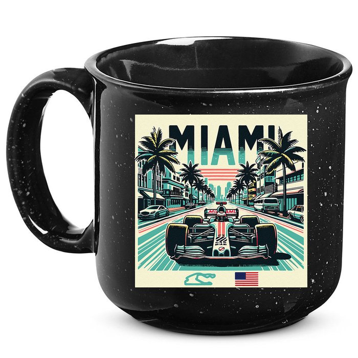 Formula Racing Open Wheel Car Retro Miami Circuit Usa Flag 15oz Campfire Ceramic Mug