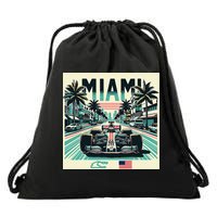 Formula Racing Open Wheel Car Retro Miami Circuit Usa Flag Drawstring Bag