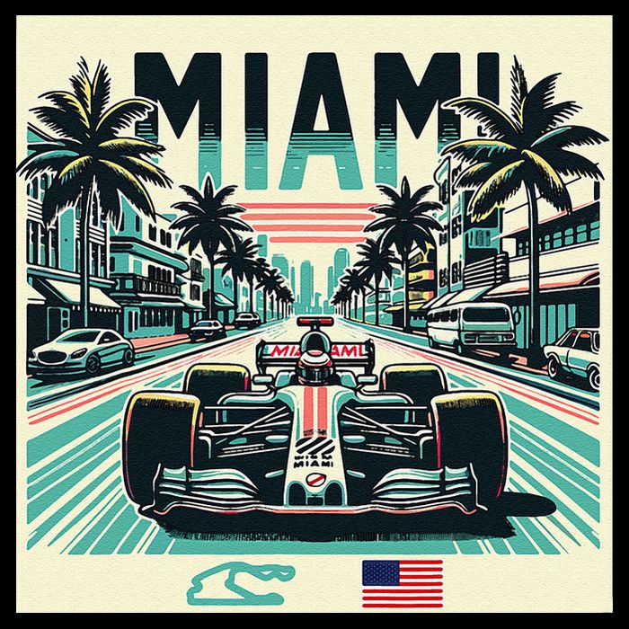Formula Racing Open Wheel Car Retro Miami Circuit Usa Flag Drawstring Bag