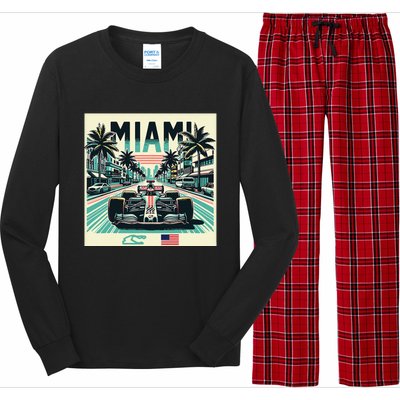 Formula Racing Open Wheel Car Retro Miami Circuit Usa Flag Long Sleeve Pajama Set