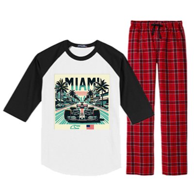 Formula Racing Open Wheel Car Retro Miami Circuit Usa Flag Raglan Sleeve Pajama Set