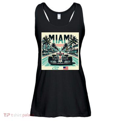 Formula Racing Open Wheel Car Retro Miami Circuit Usa Flag Ladies Essential Flowy Tank