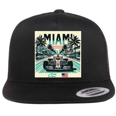 Formula Racing Open Wheel Car Retro Miami Circuit Usa Flag Flatbill Hat