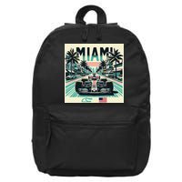 Formula Racing Open Wheel Car Retro Miami Circuit Usa Flag 16 in Basic Backpack