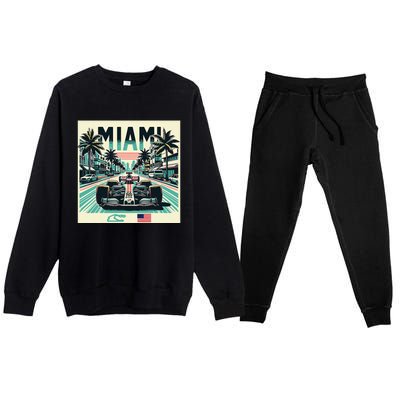 Formula Racing Open Wheel Car Retro Miami Circuit Usa Flag Premium Crewneck Sweatsuit Set