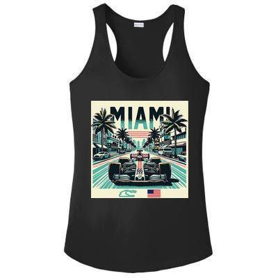 Formula Racing Open Wheel Car Retro Miami Circuit Usa Flag Ladies PosiCharge Competitor Racerback Tank