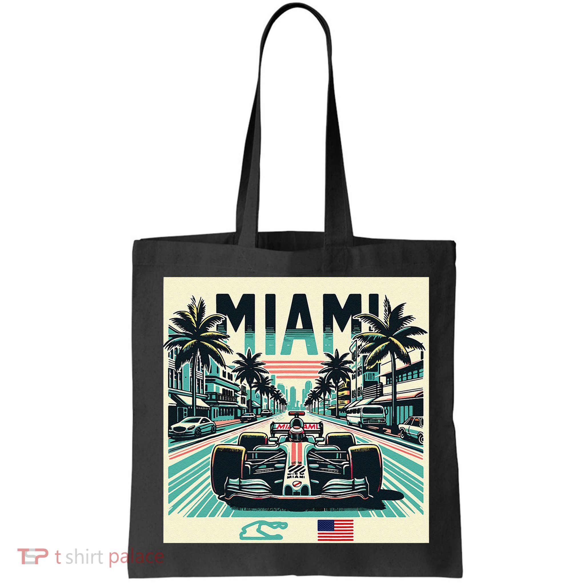 Formula Racing Open Wheel Car Retro Miami Circuit Usa Flag Bag