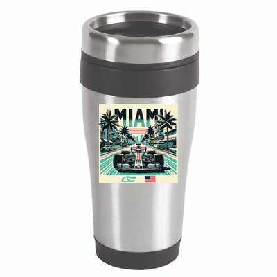 Formula Racing Open Wheel Car Retro Miami Circuit Usa Flag 16oz Travel Tumbler