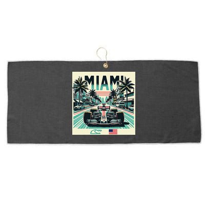 Formula Racing Open Wheel Car Retro Miami Circuit Usa Flag Large Microfiber Waffle Golf Towel