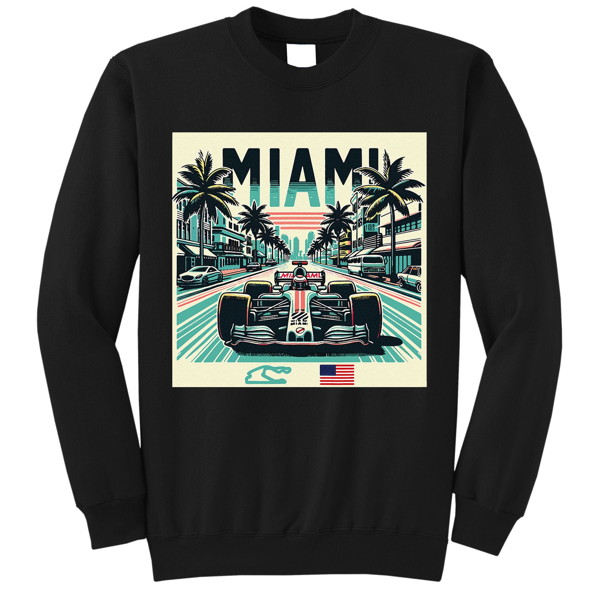 Formula Racing Open Wheel Car Retro Miami Circuit Usa Flag Tall Sweatshirt