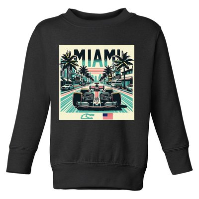 Formula Racing Open Wheel Car Retro Miami Circuit Usa Flag Toddler Sweatshirt