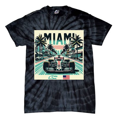 Formula Racing Open Wheel Car Retro Miami Circuit Usa Flag Tie-Dye T-Shirt