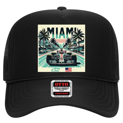 Formula Racing Open Wheel Car Retro Miami Circuit Usa Flag Trucker Hat