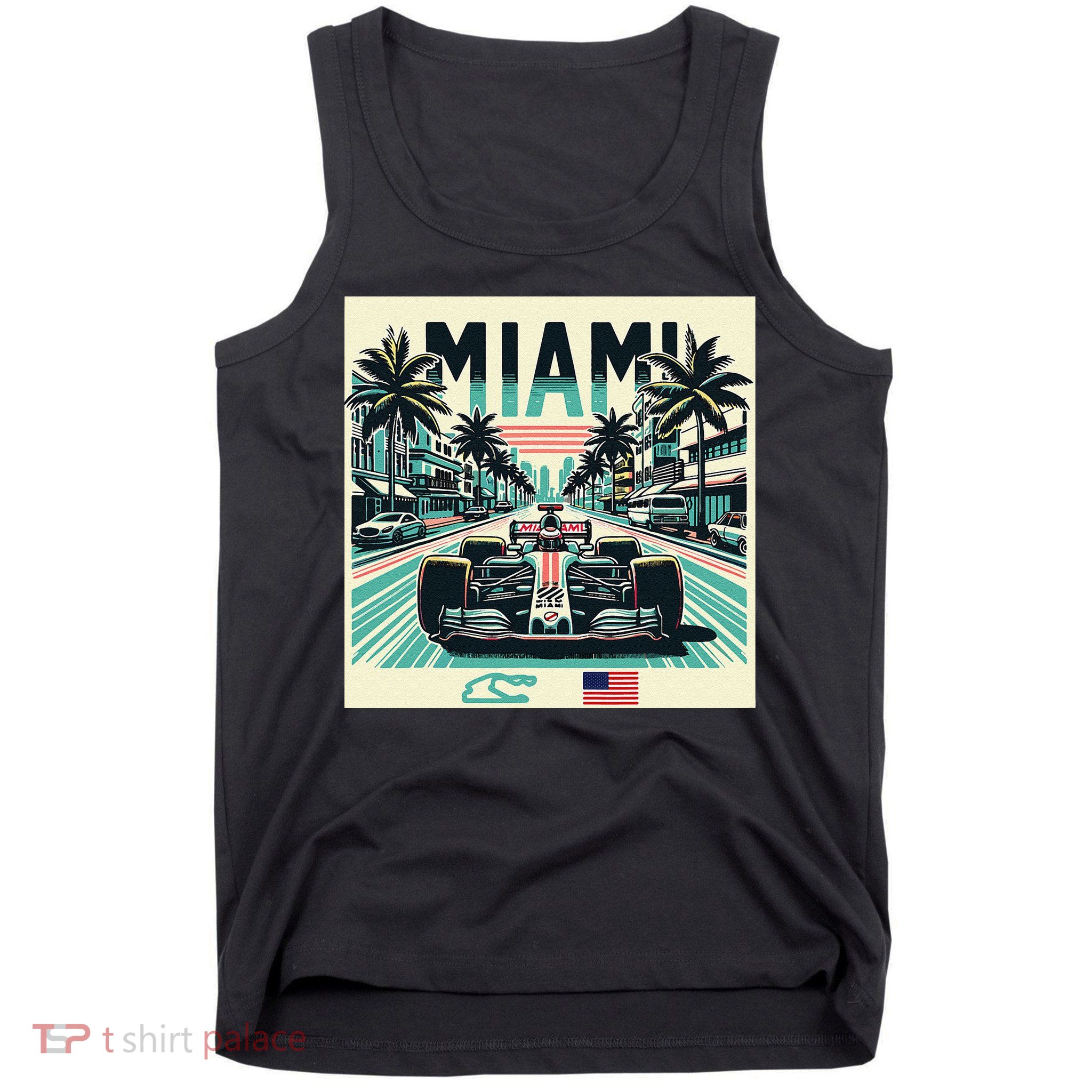 Formula Racing Open Wheel Car Retro Miami Circuit Usa Flag Tank Top