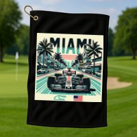 Formula Racing Open Wheel Car Retro Miami Circuit Usa Flag Golf Towel