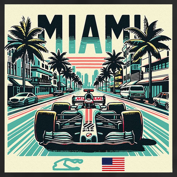 Formula Racing Open Wheel Car Retro Miami Circuit Usa Flag Golf Towel