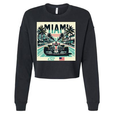Formula Racing Open Wheel Car Retro Miami Circuit Usa Flag Cropped Pullover Crew