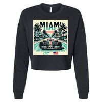 Formula Racing Open Wheel Car Retro Miami Circuit Usa Flag Cropped Pullover Crew