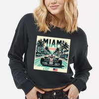 Formula Racing Open Wheel Car Retro Miami Circuit Usa Flag Cropped Pullover Crew