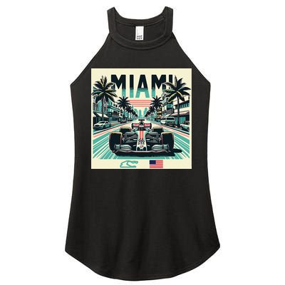 Formula Racing Open Wheel Car Retro Miami Circuit Usa Flag Women's Perfect Tri Rocker Tank