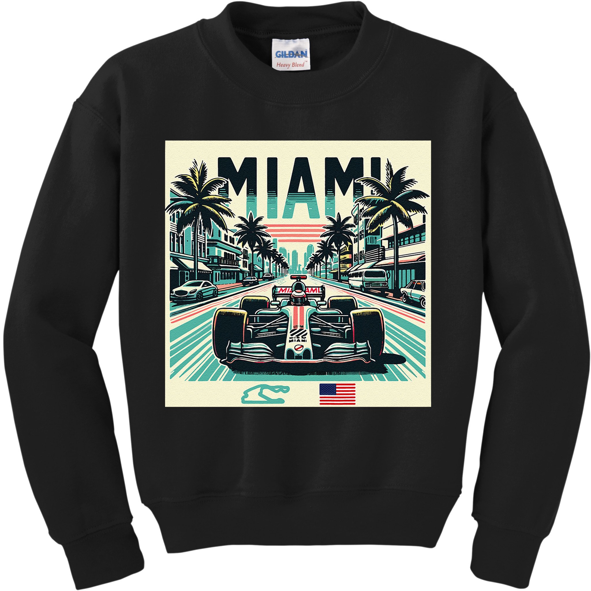 Formula Racing Open Wheel Car Retro Miami Circuit Usa Flag Kids Sweatshirt