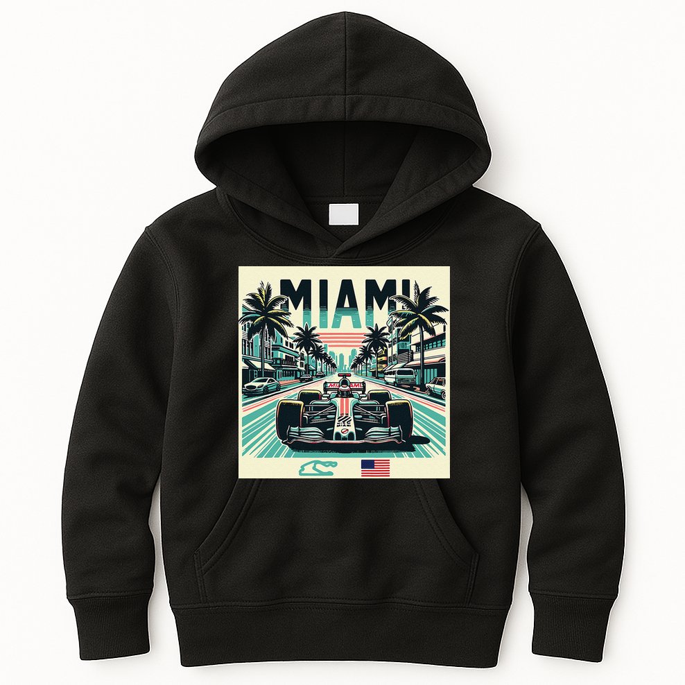 Formula Racing Open Wheel Car Retro Miami Circuit Usa Flag Kids Hoodie