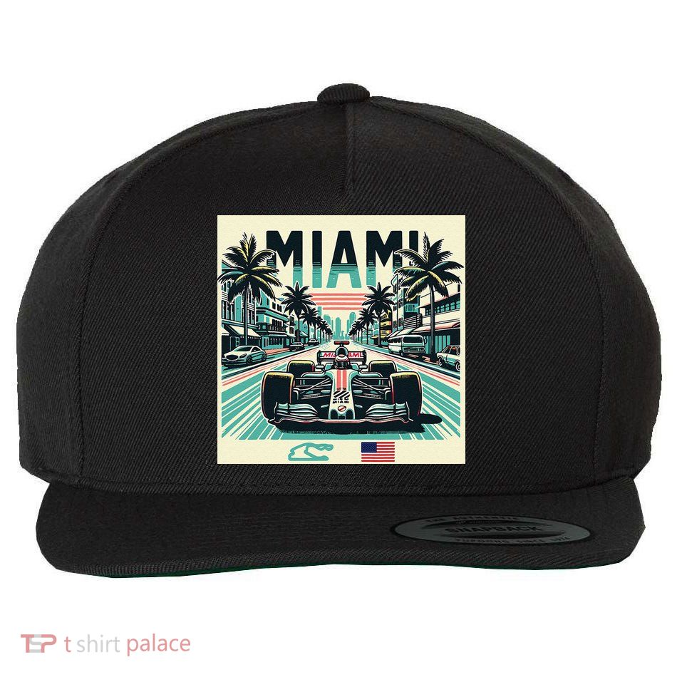 Formula Racing Open Wheel Car Retro Miami Circuit Usa Flag Wool Snapback Cap
