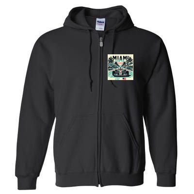 Formula Racing Open Wheel Car Retro Miami Circuit Usa Flag Full Zip Hoodie