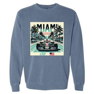 Formula Racing Open Wheel Car Retro Miami Circuit Usa Flag Garment-Dyed Sweatshirt