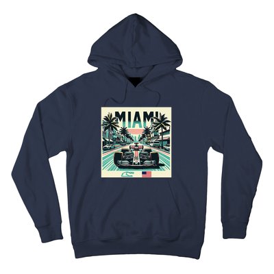 Formula Racing Open Wheel Car Retro Miami Circuit Usa Flag Hoodie