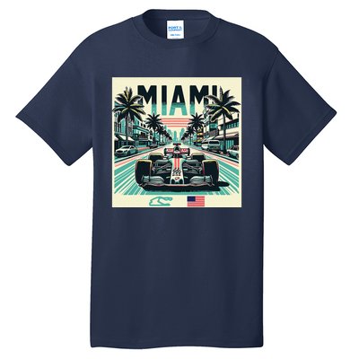 Formula Racing Open Wheel Car Retro Miami Circuit Usa Flag Tall T-Shirt