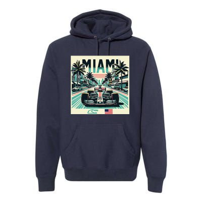 Formula Racing Open Wheel Car Retro Miami Circuit Usa Flag Premium Hoodie