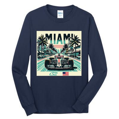 Formula Racing Open Wheel Car Retro Miami Circuit Usa Flag Tall Long Sleeve T-Shirt