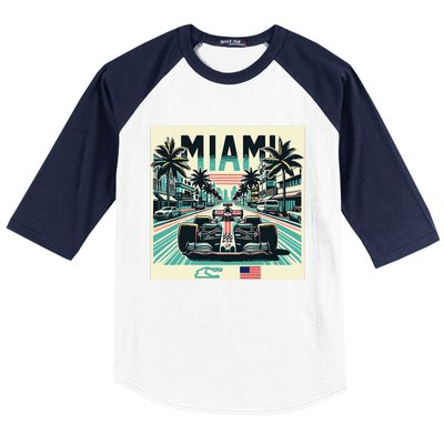 Formula Racing Open Wheel Car Retro Miami Circuit Usa Flag Baseball Sleeve Shirt