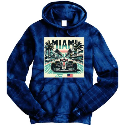 Formula Racing Open Wheel Car Retro Miami Circuit Usa Flag Tie Dye Hoodie