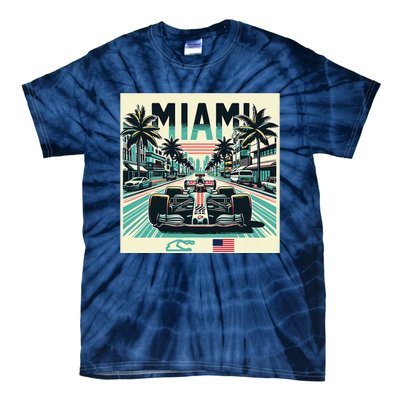 Formula Racing Open Wheel Car Retro Miami Circuit Usa Flag Tie-Dye T-Shirt