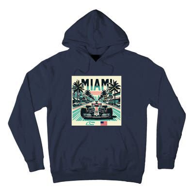 Formula Racing Open Wheel Car Retro Miami Circuit Usa Flag Tall Hoodie