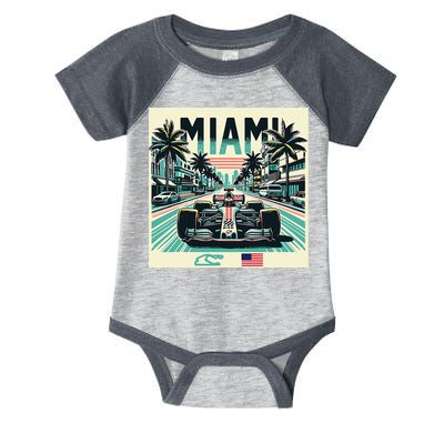 Formula Racing Open Wheel Car Retro Miami Circuit Usa Flag Infant Baby Jersey Bodysuit