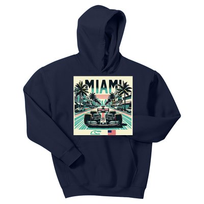 Formula Racing Open Wheel Car Retro Miami Circuit Usa Flag Kids Hoodie