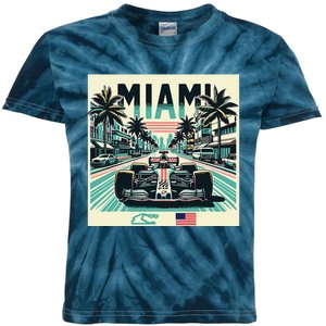 Formula Racing Open Wheel Car Retro Miami Circuit Usa Flag Kids Tie-Dye T-Shirt