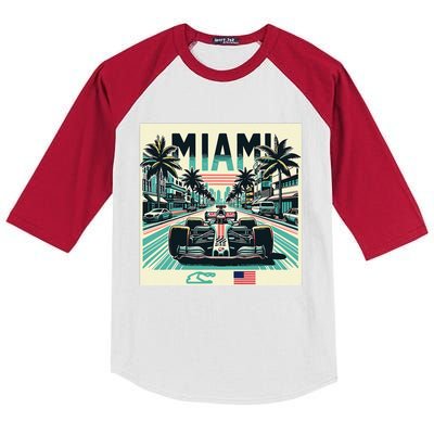 Formula Racing Open Wheel Car Retro Miami Circuit Usa Flag Kids Colorblock Raglan Jersey