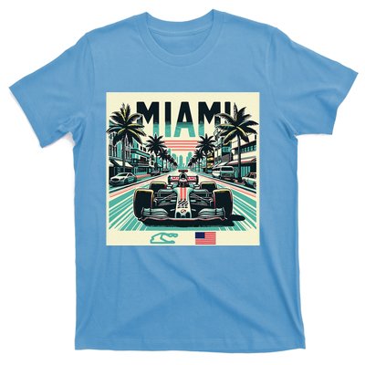 Formula Racing Open Wheel Car Retro Miami Circuit Usa Flag T-Shirt