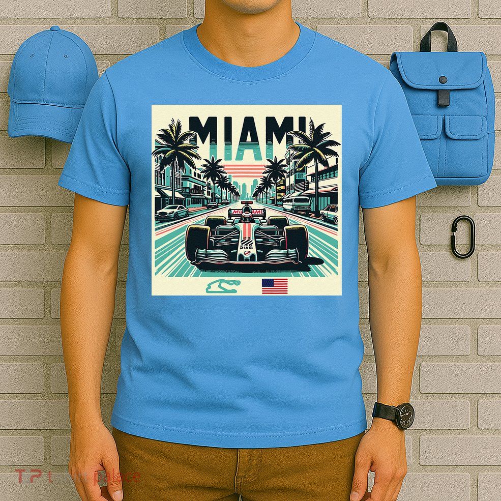 Formula Racing Open Wheel Car Retro Miami Circuit Usa Flag T-Shirt
