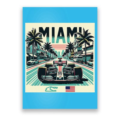 Formula Racing Open Wheel Car Retro Miami Circuit Usa Flag Poster